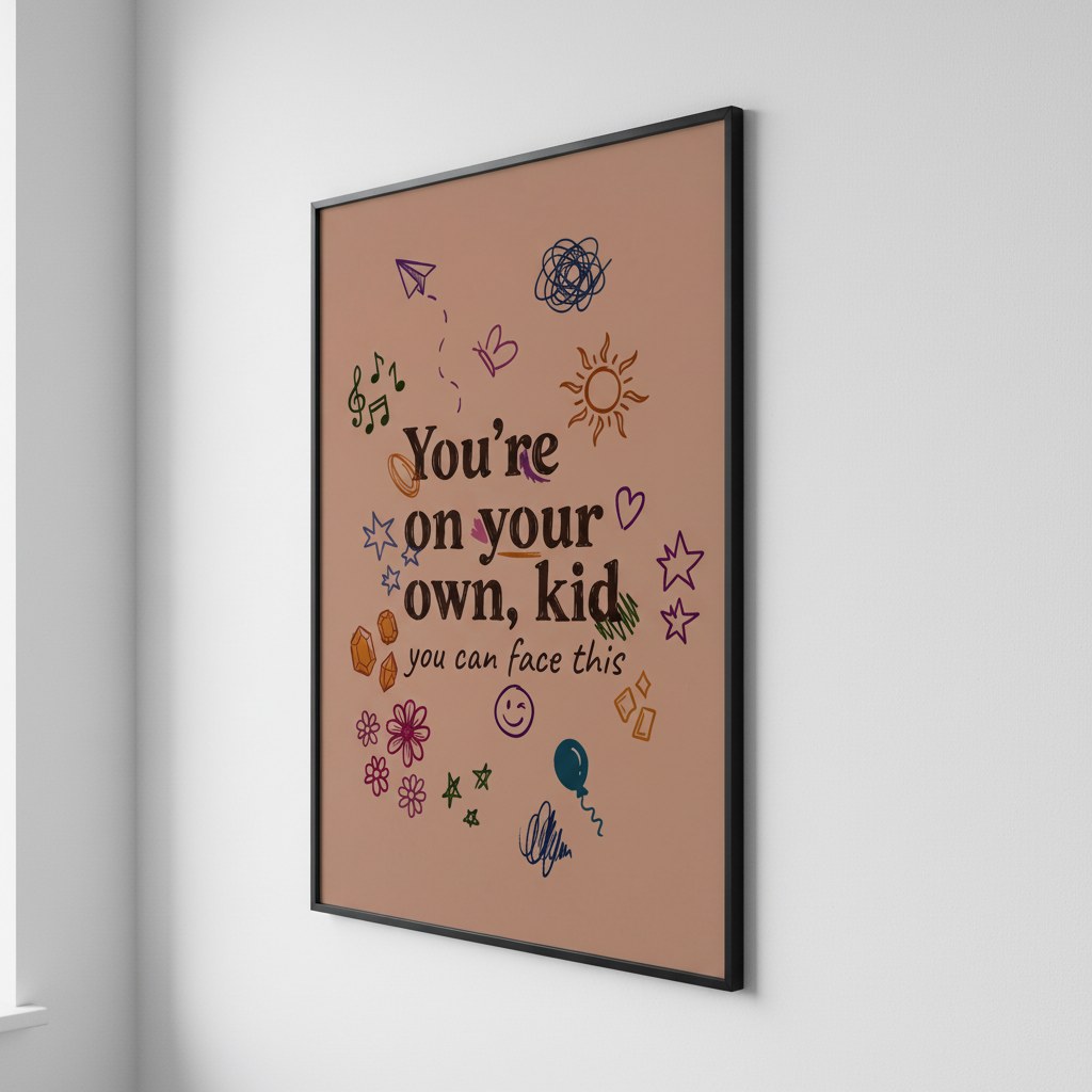 You're on your own kid posteri, genç odası duvarında siyah çerçeveli